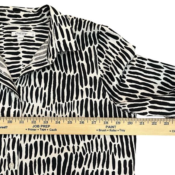 Chicos No Iron Button Down Shirt Medium/1 Spotted Print Abstract Bracelet Sleeve - Picture 3 of 6